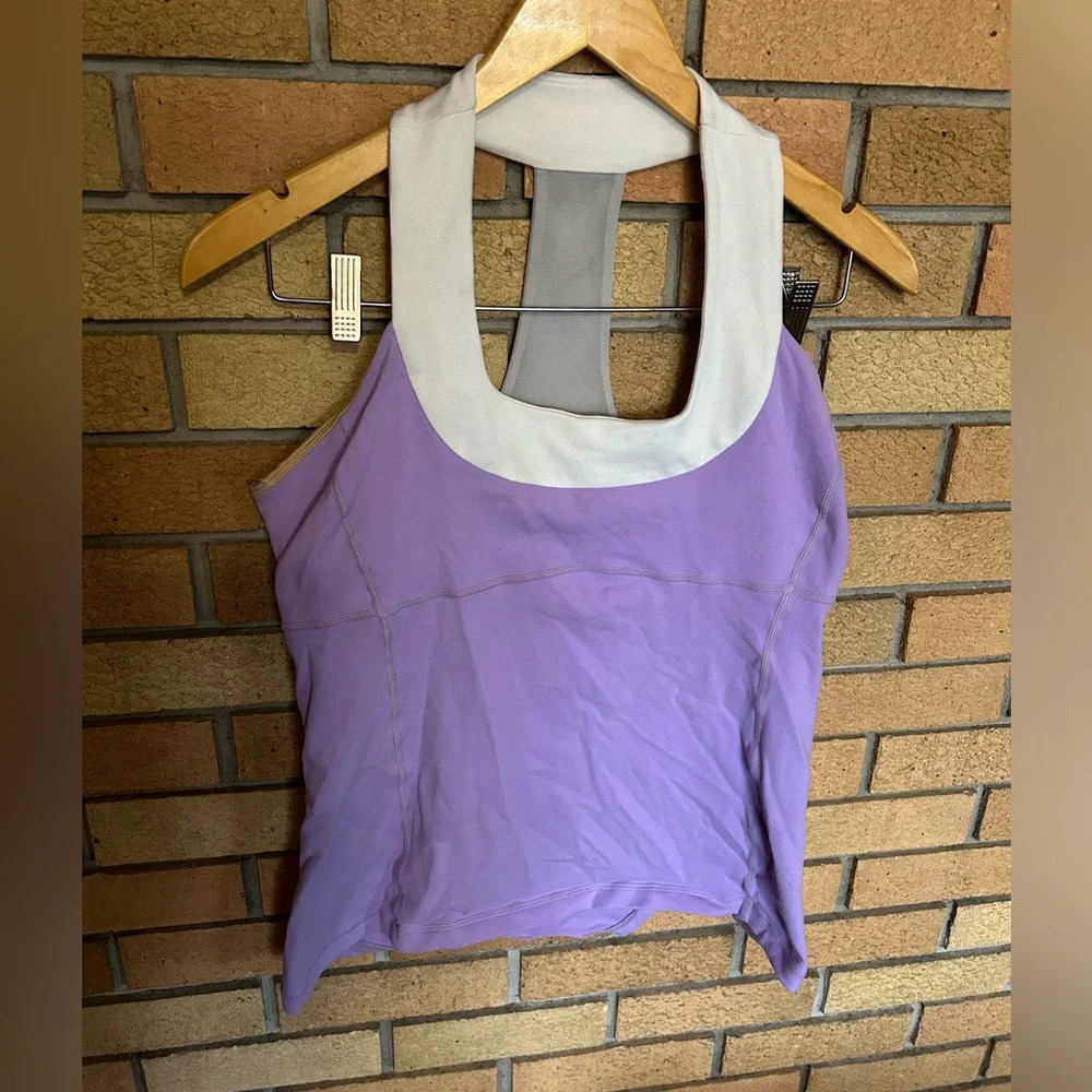 Lululemon Thick Strap Scoop Neck Halter Tank Top Purple & White Size 12
